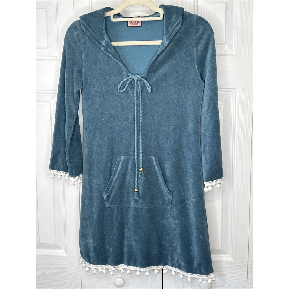 Y2K Vintage Women's Juicy Couture Swim Cover‎ Up Blue Size Petite Terry Cloth